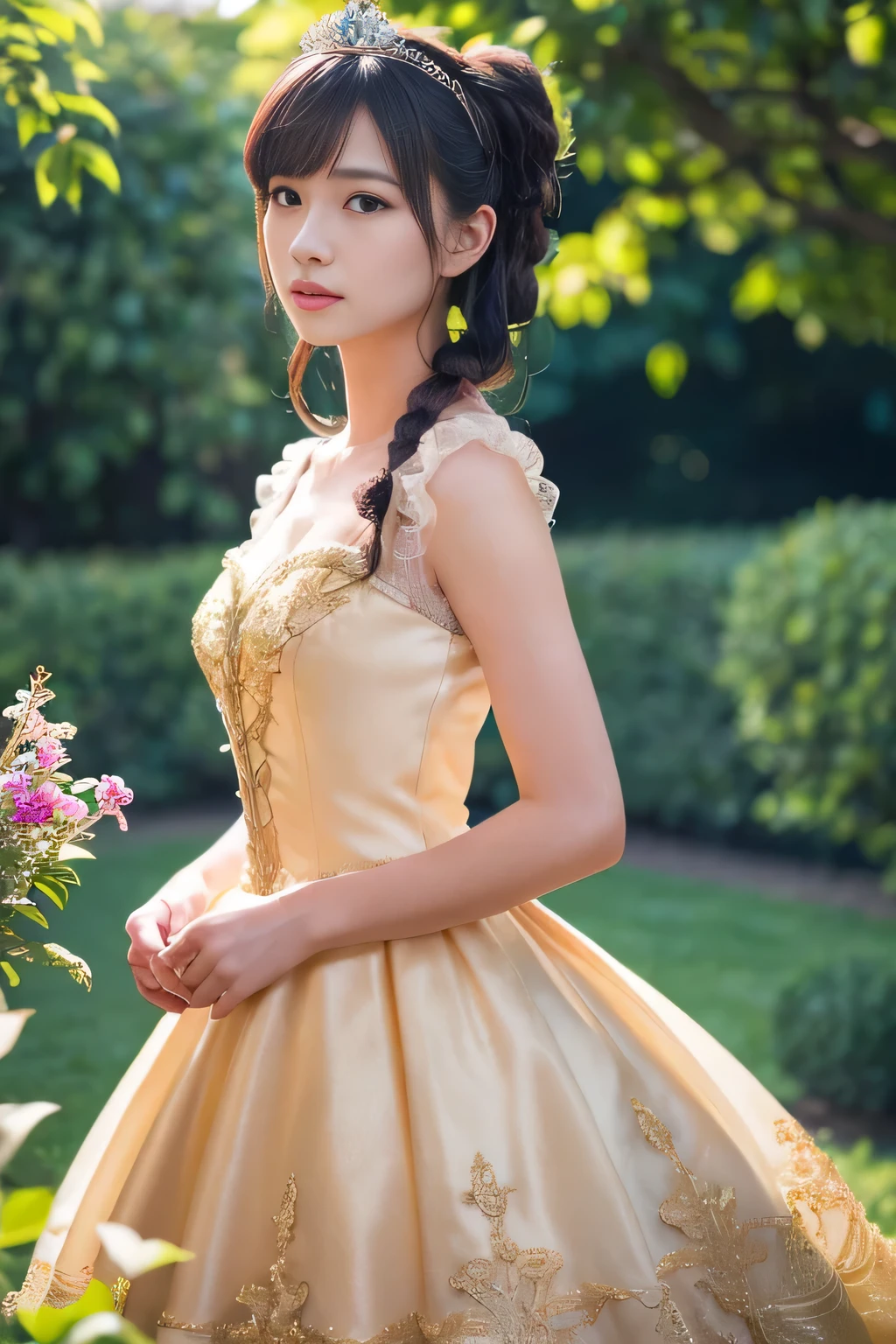 ((Tabletop:1.4, highest quality)), (Realistic photos:1.4),
((1 girl)), (Adorable idol), (dream-like),
(超High resolution:1.2), Very delicate and beautiful, wonderful, very detailed Cg Unity 8K wallpaper, Very detailed, High resolution,
Soft Light, Beautiful detailed girl, Very detailedな目と顔, Beautiful and detailed nose, Beautiful and detailed,
(Wearing a princess dress:1.3),
Cinema Lighting, Perfect Anatomy, Slender body, (Twin tails), (Parted bangs),
(Portrait of Madame de Pompadour), (in the garden:1.3), (Rococo elegance), (The essence of Rococo painting),
Cowboy Shot, Looking at the audience, (Serious face)
