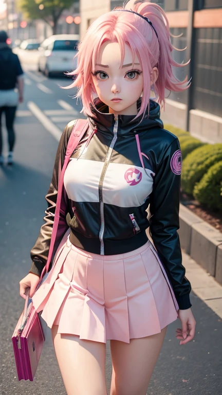 Teenage anime girl 12 years old with pink hair and green eyes posing for a photo., sakura haruno, mejor fondo de pantalla de anime 4k konachan, chica anime seductora, marin kitagawa fan art, sakura petals around, salpicadura de anime , estilo anime 4k, Moe anime art style, high quality anime art style, ilustraciones de anime detalladas, anime wallaper, mejor chica anime