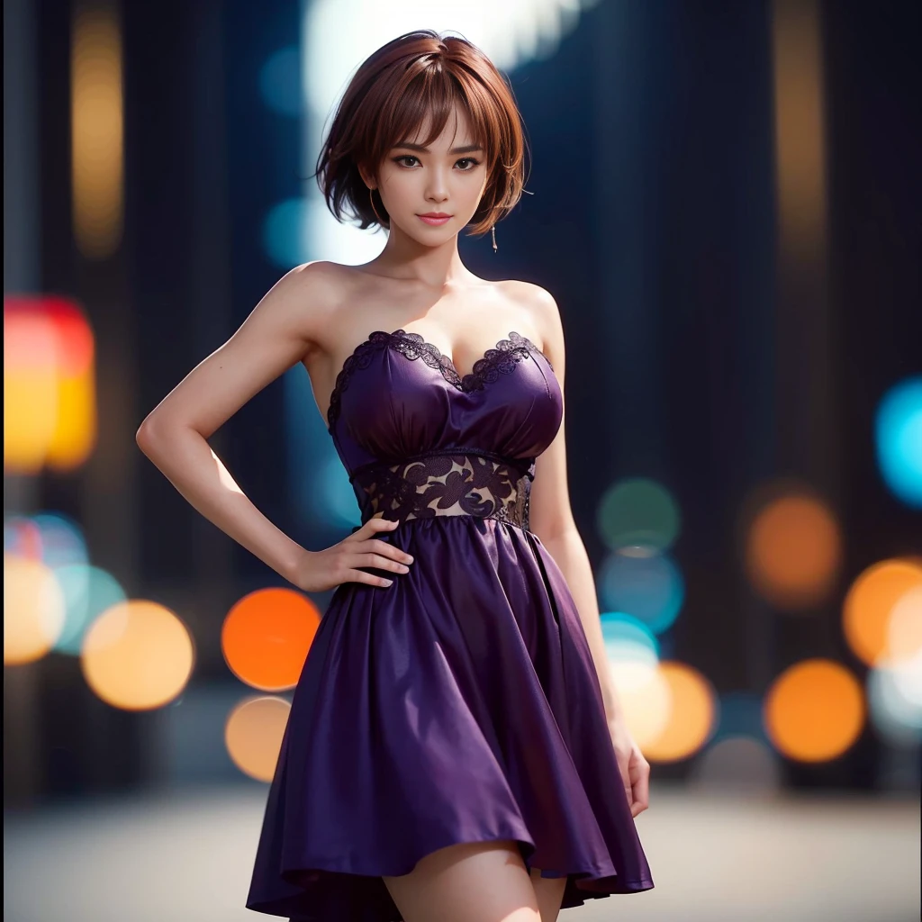 Kasumi, brown eyes, (best quality,ultra-detailed),(Realistic:1.37), beautiful and detailed face, Ultra-realistic texture, delicate face, athletic body, vivid colors. High definition, 8k. athletic body. angry expression with a mocking smile