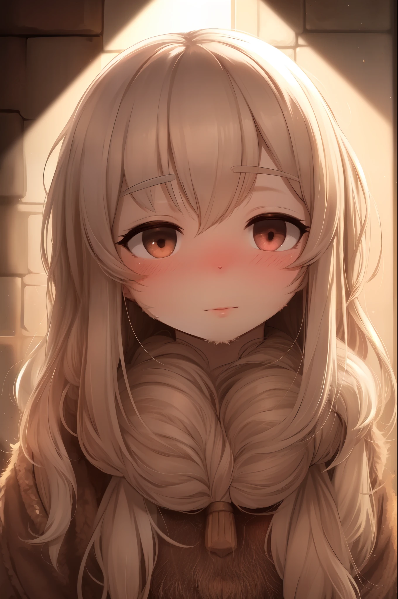(hairy:1.2), focus on face, blush, beautiful light and shadow,Light body