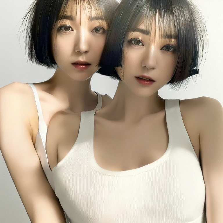 ((Top Quality, 8k, Masterpiece: 1.4)), japanese woman, ((short bob cut, skinny:1.4)), ((30 years old:1,0)), ((looking at viewer:1.4)), inside bedroom, ((white tank top:1.4)), 