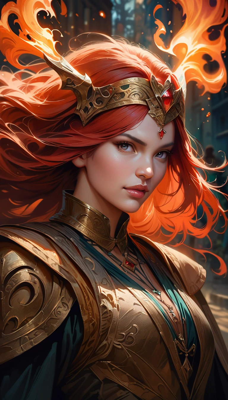 (best quality,4k,8k,highres,masterpiece:1.2),(ful silhuette:1.5),ultra-detailed,(realistic,photorealistic,photo-realistic:1.37),Witch,RPG,Sorceress,Magic,Red-haired Woman,beautiful detailed eyes,beautiful detailed lips,extremely detailed eyes and face,longeyelashes,Vibrant and colorful,swirling magical aura,fantasy setting,medieval-inspired clothing,mystical staff,casting a powerful spell,with an air of mystery,dark and enchanting background lighting,Please make sure that the sorceress's facial features are distinct and detailed, denoting her beauty and magical abilities.