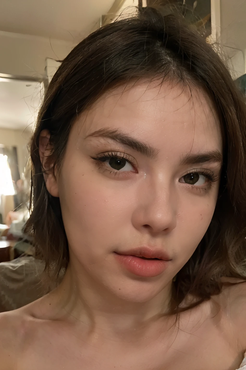 ((melhor qualidade)), ((obra de arte)), (detalhado), rosto perfeito, peituda, peito grande, Woman sticking out her tongue, cabelo longo, bonita, rosto lindo, mulher branca, sexy, mulher bonita, quarto rosa