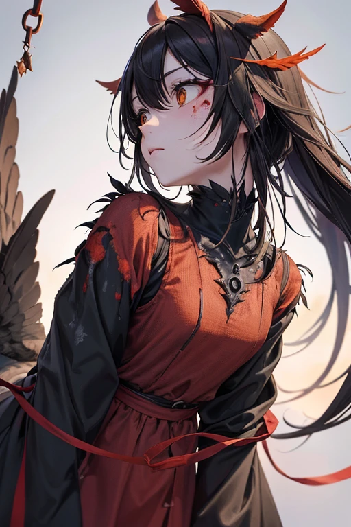 At first glance, it looks like an ordinary flightless bird.、This bird believes it cannot fly, even though it has the ability to do so、The aftermath of a bird that used its position as an excuse、Painted so ugly and hideous、Almost no self、Harming friend or foe。Covered in blood and with tattered wings、It was now a strange bird-like creature, but it was still possible to tell that it was a human.、Struggling in hell on earth、Even though I should be the freest, I am bound by countless chains、Burning in the flames of hell, yet unable to die、I want to be locked in prison。There is nothing noble about it.、All I have is a broken heart。A bird whose entire body is orange、Body only human