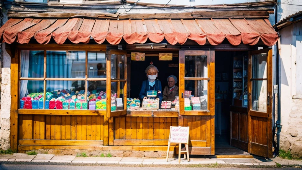 A small sweet shop run by an old lady in the countryside and her small children