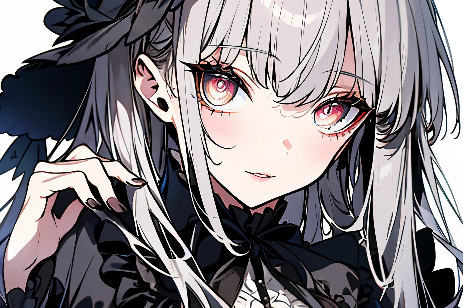 Victorian dresses, delicated eyes, delicated lips, (full heterocromia (a right eye black, a left eye silver))