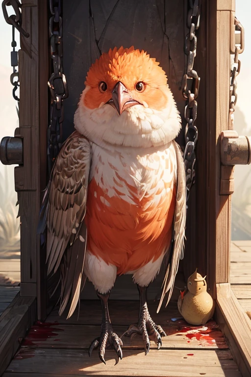 At first glance, it looks like an ordinary flightless bird.、This bird believes it cannot fly, even though it has the ability to do so、The aftermath of a bird that used its position as an excuse、Painted so ugly and hideous、Almost no self、Harming friend or foe。Covered in blood and with tattered wings、It was now a strange bird-like creature, but it was still possible to tell that it was a human.、Struggling in hell on earth、Even though I should be the freest, I am bound by countless chains、Burning in the flames of hell, yet unable to die、I want to be locked in prison。There is nothing noble about it.、All I have is a broken heart。A bird whose entire body is orange、Only the body is feminine、weak