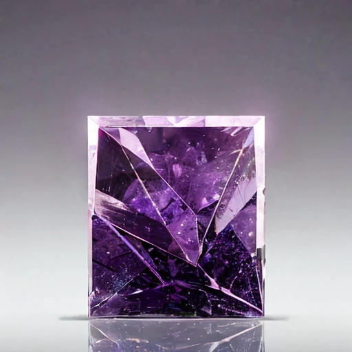 Amethyst crystal in front of a bland white background.