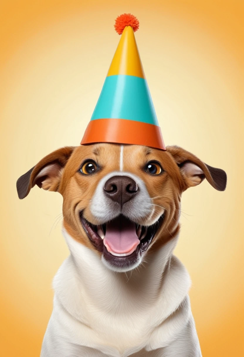 A hilariously whimsical digital illustration featuring an animal with an uproarious and comical expression, sure to bring laughter and joy. The animal, possibly a dog or a cat, dons a comical hat and a wide, toothy grin, its eyes wide with amusement. The background is a playful blend of abstract shapes and colors, adding to the overall light-hearted and humorous feel of the image. The illustration is perfect for humor-infused posters and greeting cards, bringing laughter and happiness to those who behold it, (masterpiece, best quality, Professional, perfect composition, very aesthetic, absurdres, ultra-detailed, intricate details:1.3)