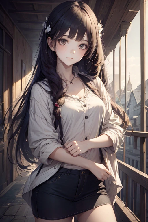 1girl, rebel and casual outfit, long hair with bangs, hands crossed, , peaceful, beautiful detail eyes, (full shot), (stylized:1.2), (Highly detailed), (high resolution), (Best quality), (masterpiece)
