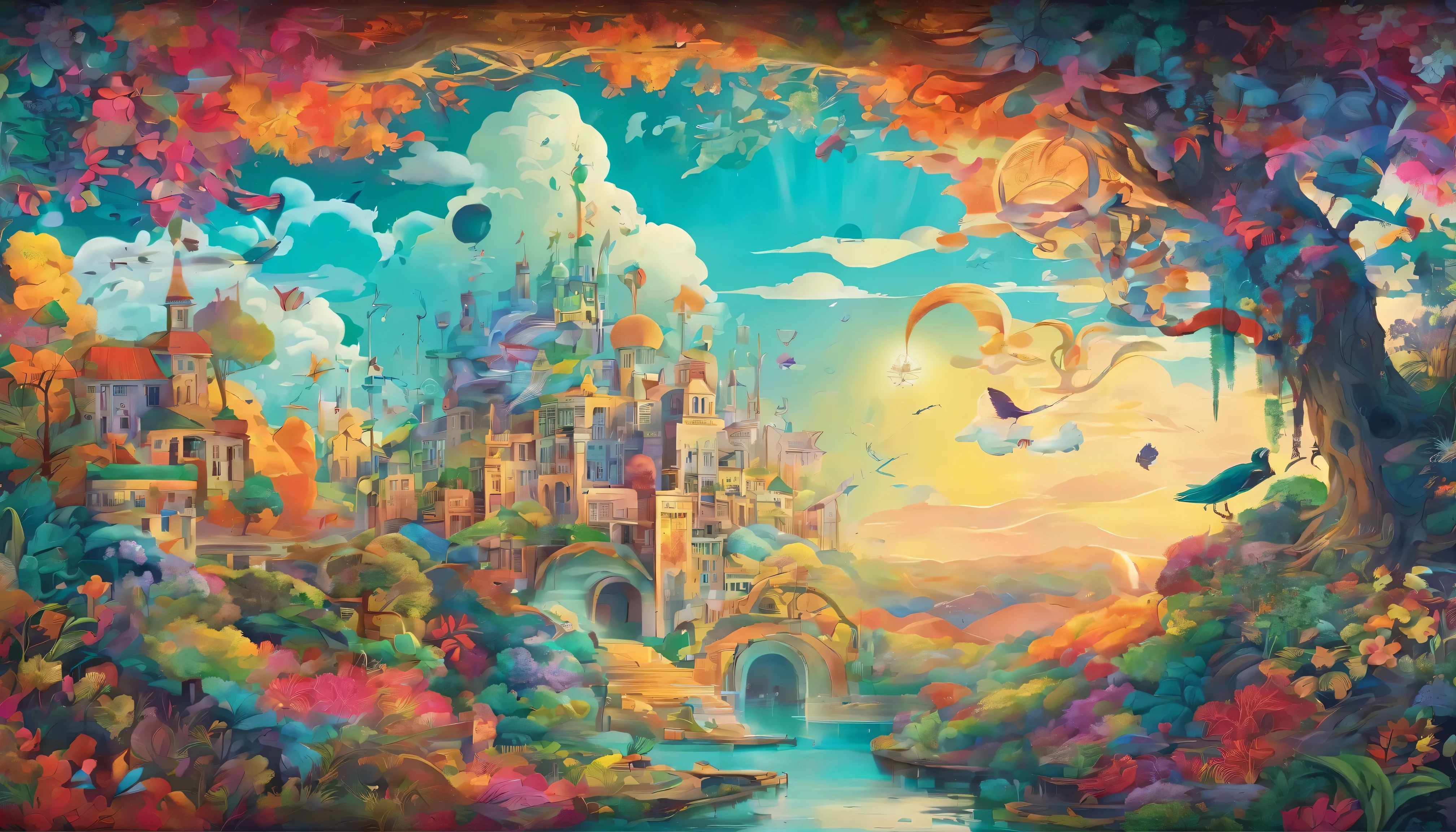 Uma casa futurista de fantasia de dois andares com telhado de vidro e cobre com um pouco de musgo, em um lindo prado com flores silvestres, uma floresta e um rio, janelas amplas para entrada de luz natural, masterpiece, the landscape is peaceful, arte digital.