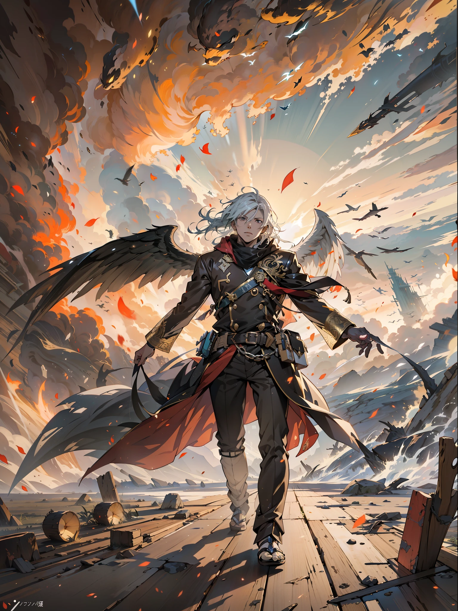 personaje de anime con alas y una espada caminando sobre un suelo de madera, epic anime artwork, anime fantasy illustrations, anime fantasy illustration, 2. 5 d cgi anime fantasy illustrations, por Yang J., anime rudo 8k, epic anime fantasy, tendencia en artstation pixiv, Fondo de pantalla animado 4k, Fondo de pantalla de arte anime 4K, Fondo de pantalla de arte anime 4k, Fondo de pantalla manga 4k