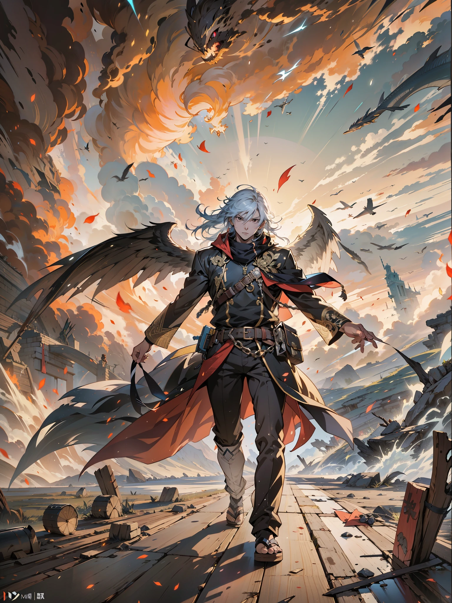 personaje de anime con alas y una espada caminando sobre un suelo de madera, epic anime artwork, anime fantasy illustrations, anime fantasy illustration, 2. 5 d cgi anime fantasy illustrations, por Yang J., anime rudo 8k, epic anime fantasy, tendencia en artstation pixiv, Fondo de pantalla animado 4k, Fondo de pantalla de arte anime 4K, Fondo de pantalla de arte anime 4k, Fondo de pantalla manga 4k