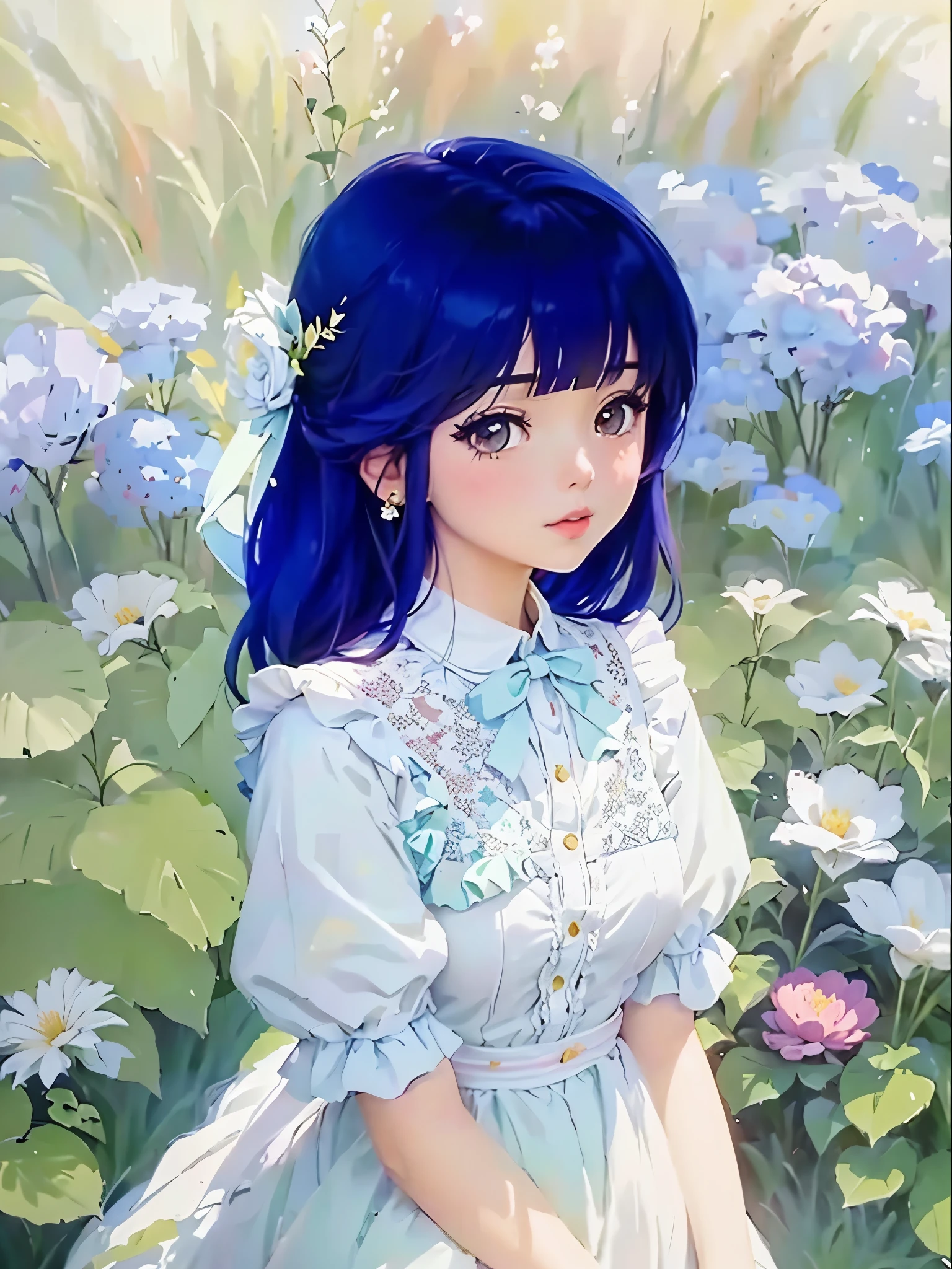 anime sentada em uma cadeira vermelha com flores no fundo, anime moe artstyle, visual anime de uma bonito, Guweiz em Pixiv ArtStation, pequena , no vestido, small curvy , Guweiz em ArtStation Pixiv, Arte Zerochan, anime bonito, Estilo de arte anime bonito, anime illustration, anime girl in a field of flowers with a bow, visual de anime de uma linda garota, Ilustra??o de anime suave, linda garota de anime, portrait of linda garota de anime, lindo estilo de anime, made with anime painter studio, beautiful estilo de arte de anime, portrait of uma garota de anime, em estilo anime, lindo retrato de anime, jovem anime, uma garota de anime, estilo de arte de anime, white eyes, Red lips, small girl