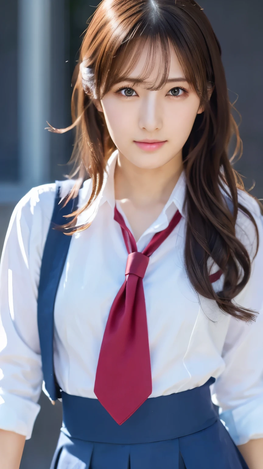 (masterpiece:1.3), (8k, Photorealistic, RAW Photos, Best image quality: 1.4), Japanese, (1 girl), Beautiful Face, (A vivid face), Beautiful hairstyle, Realistic eyes, Beautiful Eyes, (Realistic Skin), Beautiful Skin, charm, 超A high resolution, Surreal, Attention to detail, yuri sakazaki cosplay、 Detail Makeup,Seeing the viewer,(yuri sakazaki)、School classroom、Shaved pubic hair、((Full body portrait)),(School uniform)