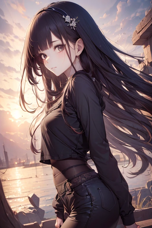 1girl, rebel and casual outfit, long hair with bangs, beautiful detail eyes, proportional figure, (from side:0.8), (sensual, full shot), (stylized:1.3), (Highly detailed), (high resolution), (Best quality), (masterpiece)
