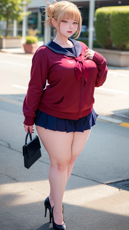 Big Breasts, Big Hips, Full Body Shot, Mature mother, Voluptuous thighs, A cow, Seductive mature woman, Perfect body, Plus Size Model, Sailor suit, Wearing high heels,Miniskirt Uniform, Chunli,