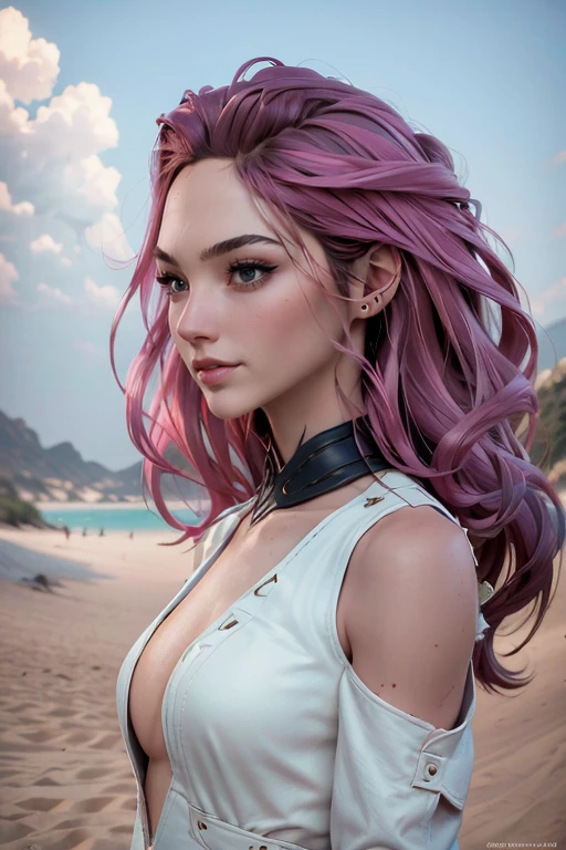 dynamic lighting, ((Un estudio en rosa)), Una princesa barbie, fondo rosa, Cara delicada, piel blanca(lindo:1.3), (pale skin:1.1), (sonrisa suave:1.1), cara detallada, textura de piel detallada, Rayo de sol, por Ilia Kuvshinov, nina masic, natural lighting, subsurface dispersion, florido, cabello rosado, tiro de vaquero, atmospheric perspective, retina, Piel texturizada, anatomically correct, mejor calidad, premiado