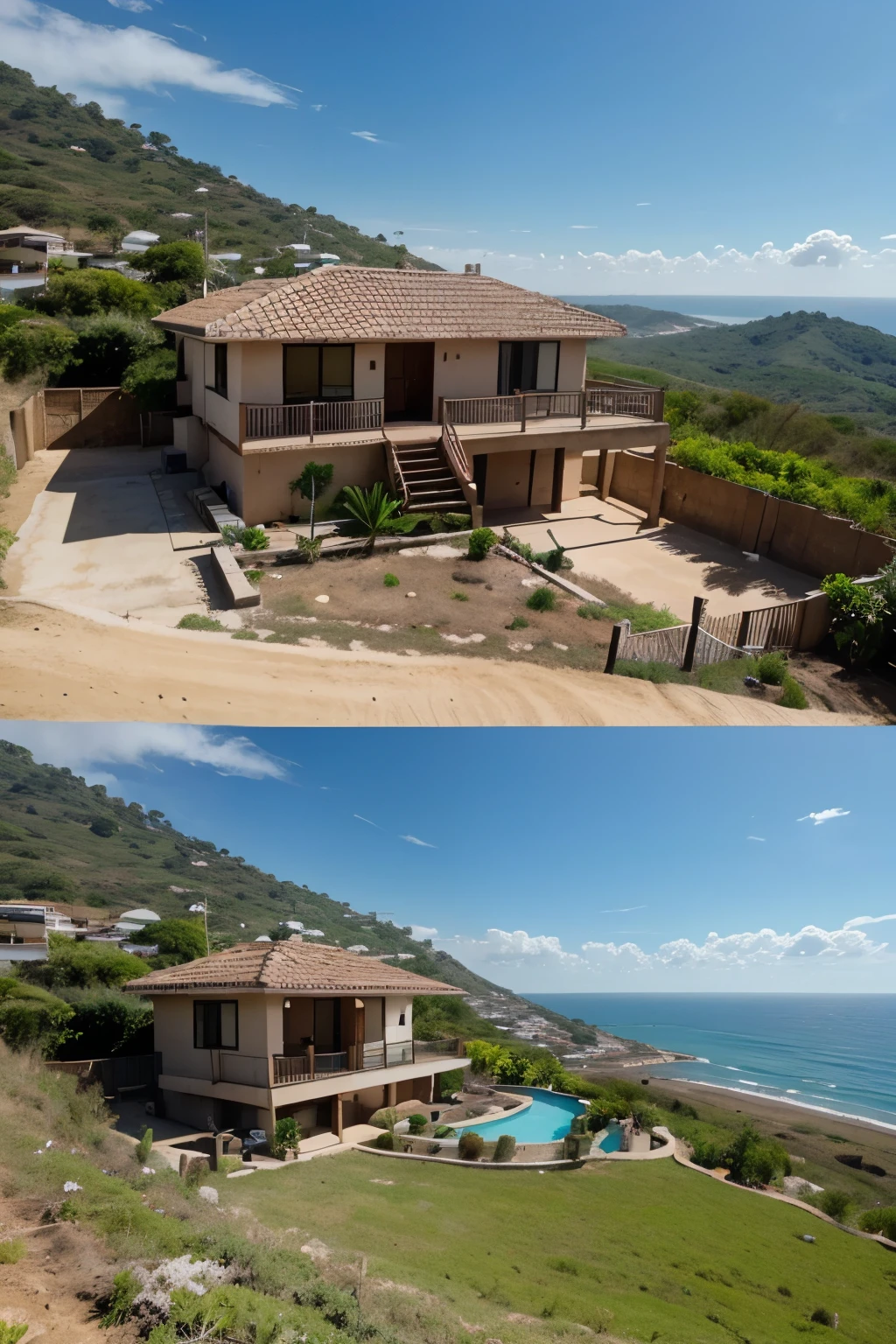 Construction of a 3-story house with ocean views,
located in spa of the 5th region between zapallar and papudo. Sloping land with ocean views has native vegetation of the area, The owners want to incorporate this vegetation into a garden that also has cacti and species with low water consumption.. El terreno es de 800 metros cuadrados con 25
metros de frente