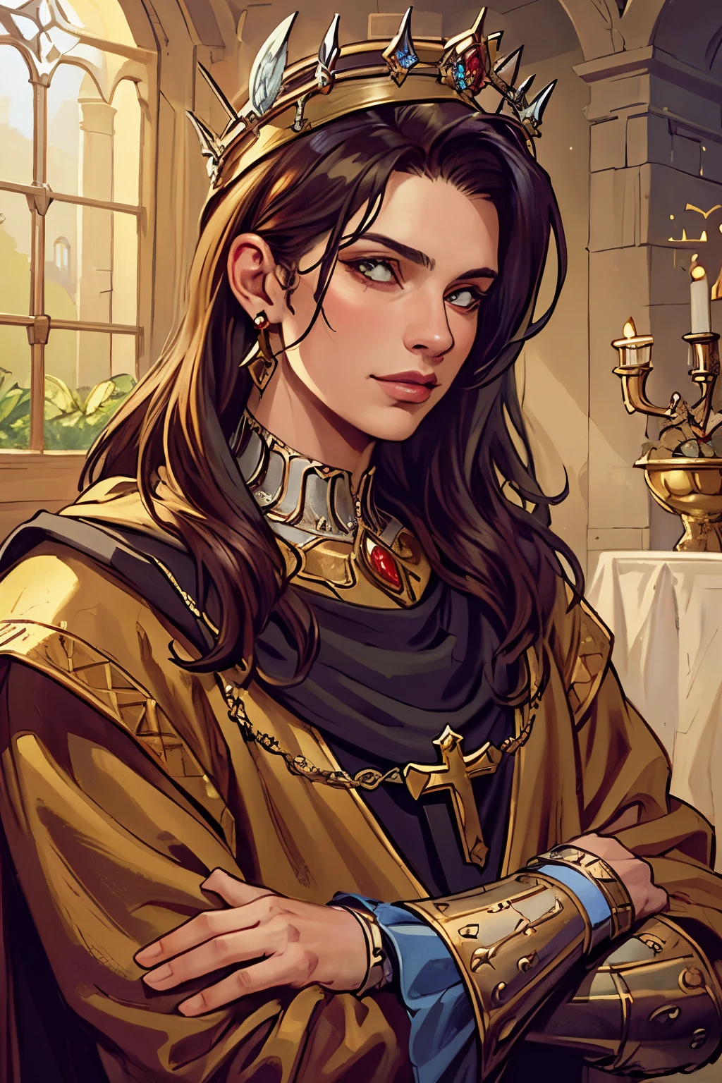 (masterpiece:1.1),(best quality:1.1),extremely detailed,(original design:1.1),(unique accessories:1.1),(medieval fantasy:1.1),professionally retouched,(close-up:1.1),portrait,midday,(male:1.1) noble,(holy:1.2),(divine:1.2),(old:1.3), black and red