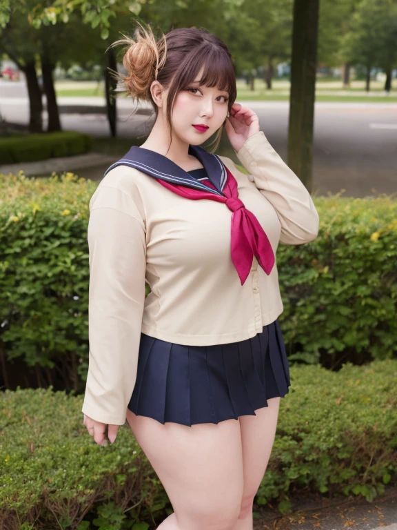 Big Breasts, Big Hips, Full Body Shot, Mature mother, Voluptuous thighs, A cow, Seductive mature woman, Perfect body, Plus Size Model, Sailor suit, Wearing high heels,