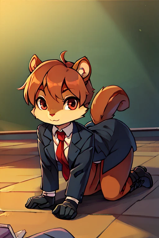 boy, squirrel, furry, bodyfur, blazer, bottomless, color tights, gloves, boots, all fours, school, school bag