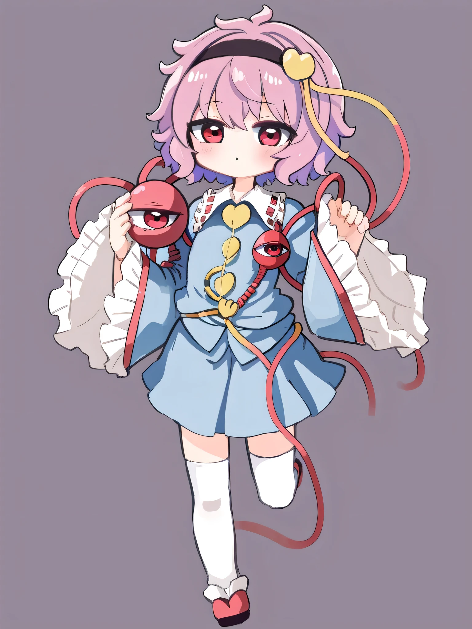 masterpiece, best quality, highly detailed, nozochibi, 1girl, (chibi:1.4),  simple background, full body,　Satori Komeiji