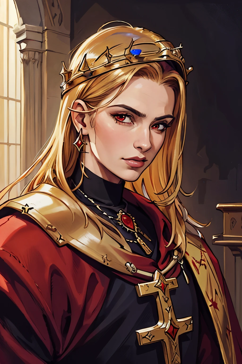 (masterpiece:1.1),(best quality:1.1),extremely detailed,(original design:1.1),(unique accessories:1.1),(medieval fantasy:1.1),professionally retouched,(close-up:1.1),portrait,midday,(male:1.1) royal blood,(holy:1.2),(divine:1.2),(old:1.3), black and red emperor
