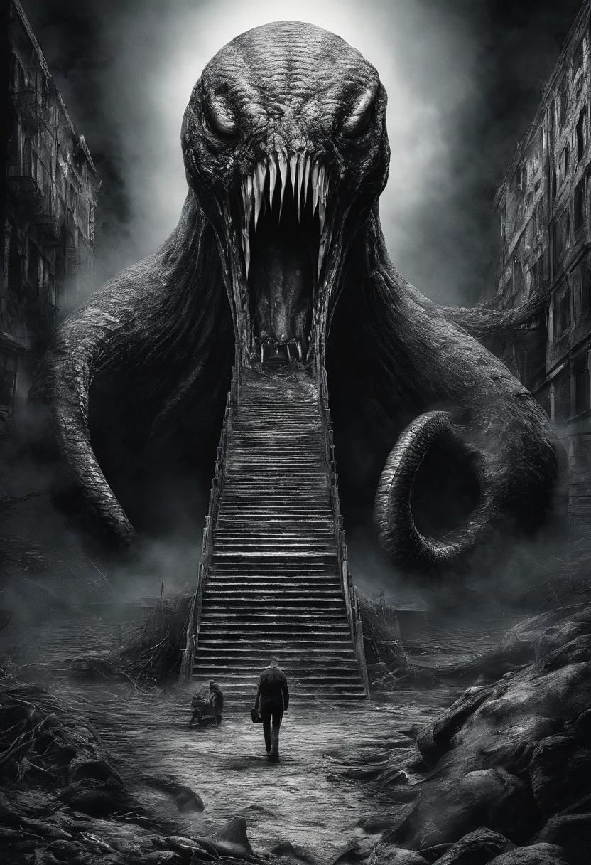 Monstro colossal, corpo de cobra, olhos grandes e brilhantes, human characteristics, vale da estranheza, Boca enorme, boca aberta, dentes afiados, preso em uma caverna.