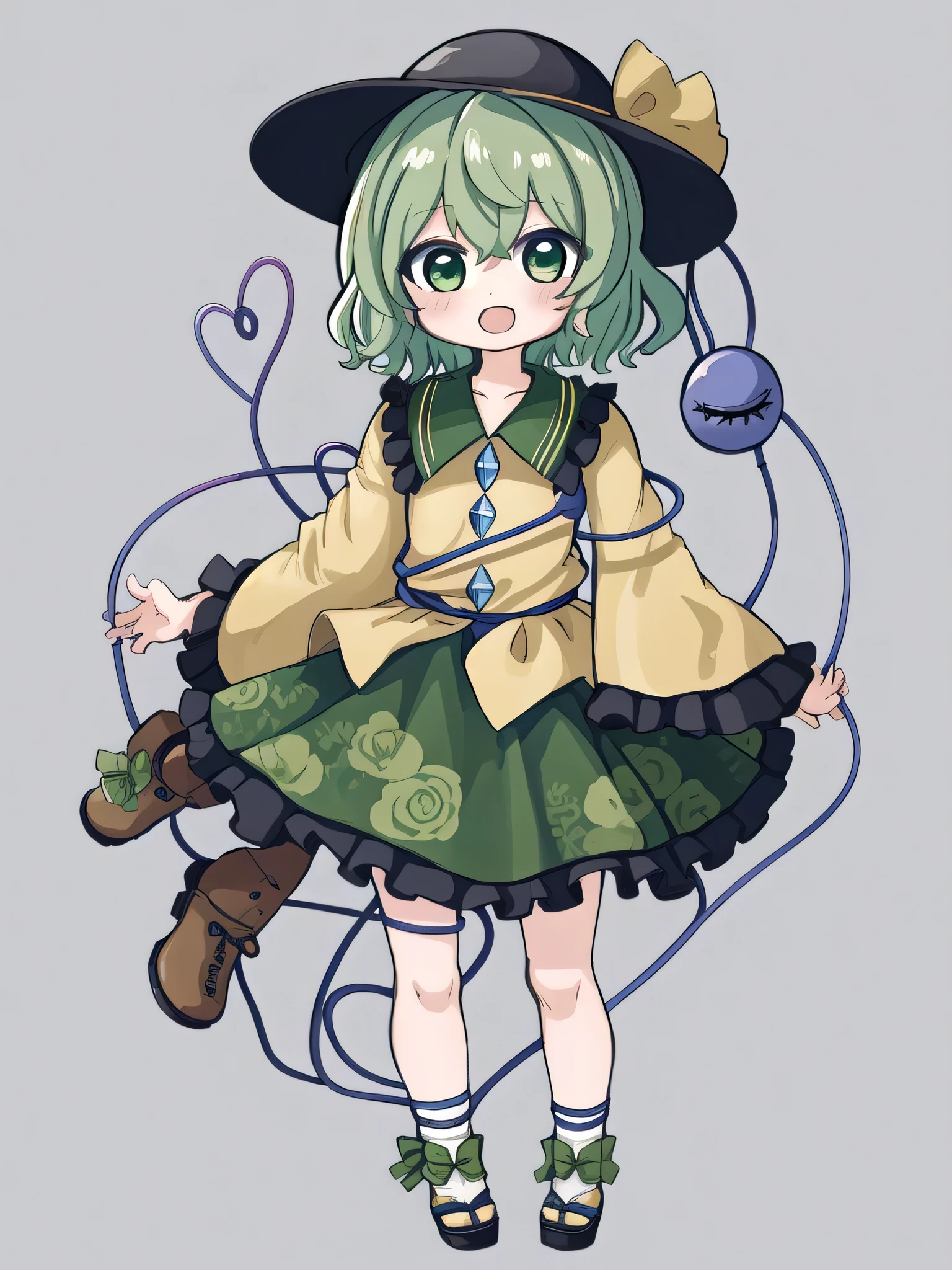 masterpiece, best quality, highly detailed, nozochibi, 1girl, (chibi:1.4),  simple background, full body,　Koishi Komeiji