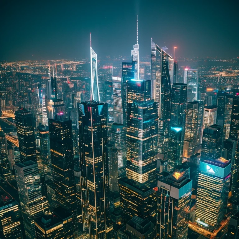 Skyscrapers of a futuristic city seen from above