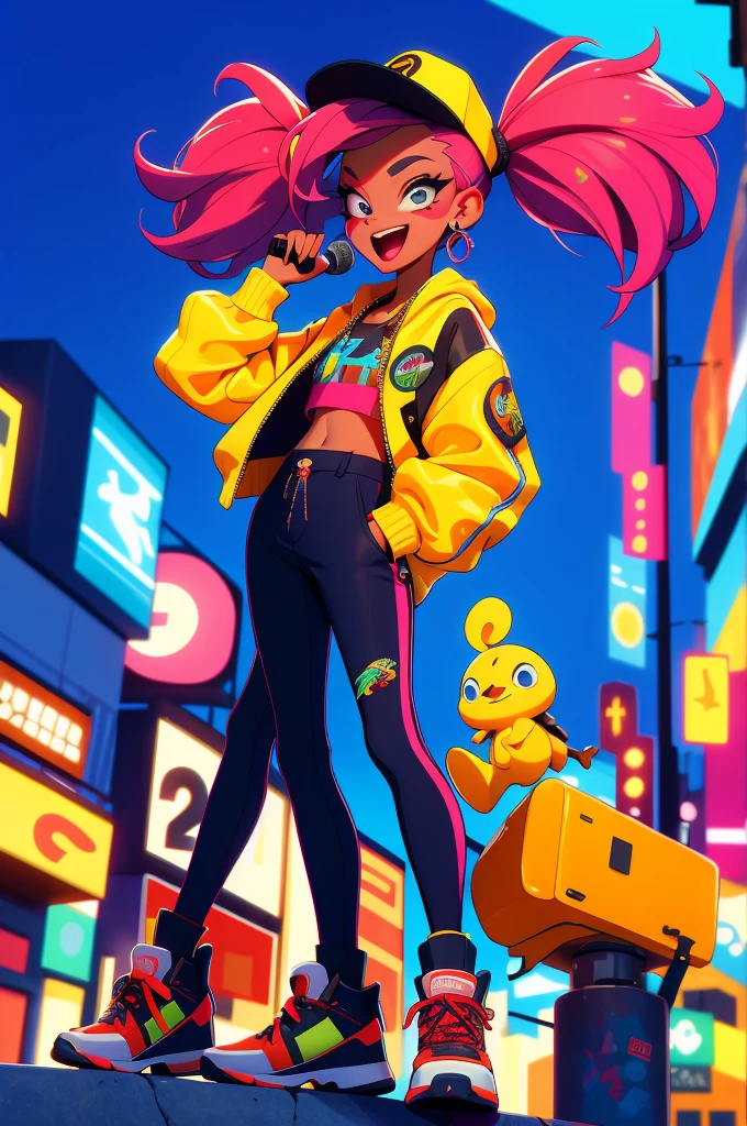 (high resolution:1.2),ultra detallado,realista,Sharp focus,vistoso,paredes cubiertas de graffiti,chica rapera artista callejera,ropa vibrante,Cantante de hip hop,cantando apasionadamente,energy efficiency,street art backdrop,urban atmosphere,escena callejera bulliciosa,ajetreo y bullicio,expresiones faciales expresivas,dynamic pose,accesorios originales,Handheld microphone,confident stage presence,attention-grabbing fashion style,unique street style,vida nocturna de la ciudad,neon lights illuminating,cultura de la moda callejera,youthful energy,multitud gritando,vibras positivas,Cultura Hip-Hop,escena musical urbana,fusion of music and art.,zapatillas con estilo,cultura del graffiti urbano,calles salpicadas de pintura,escaparate de talento urbano,vivid colors,Stunning images,alto energy efficiency,Electric atmosphere,musical expression,Estilo de vida urbano