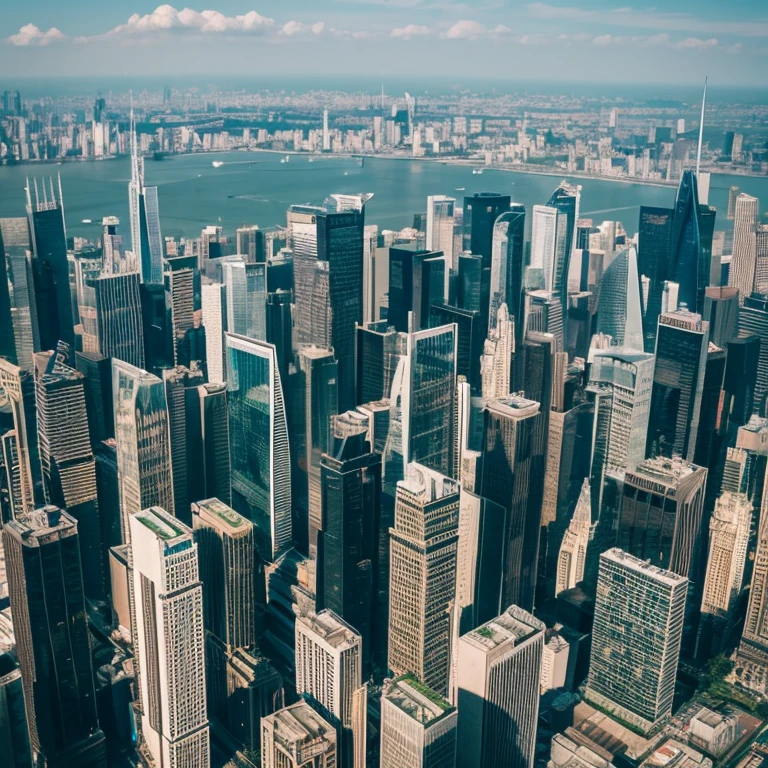 Skyscrapers of a futuristic city seen from above during the day