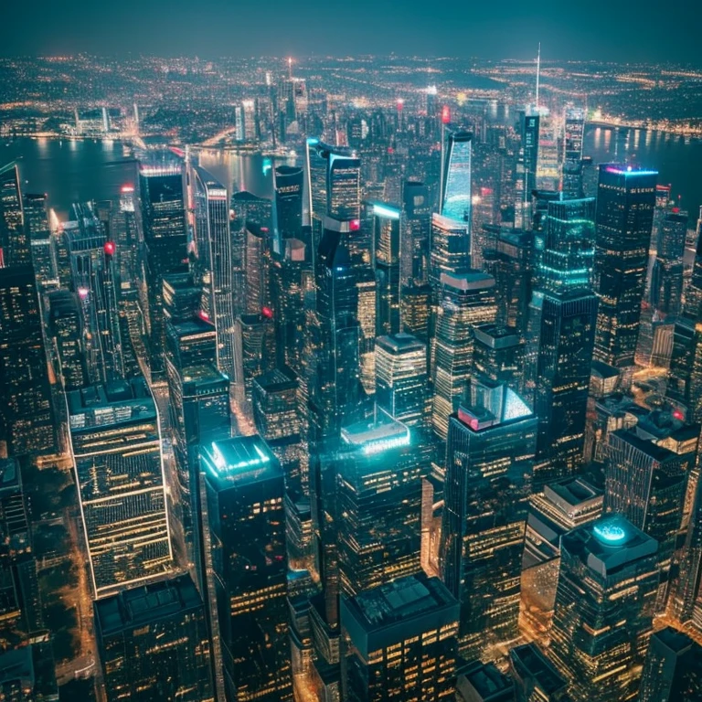 Skyscrapers of a futuristic city seen from above during the day