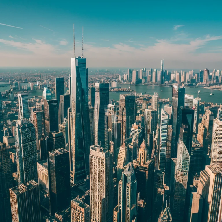 Skyscrapers of a futuristic city seen from above during the day