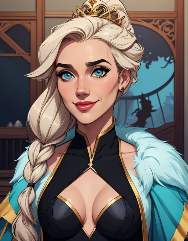 Personagem mulher estilo atompunk Fiona rainha Anna de Arendelle com marcas de guerras Imagem de desenho animado de uma mulher .Ilustra??o estilo desenho animado, estilo de arte dos desenhos animados, estilo de arte dos desenhos animados, digital illustration style, estilo atompunk design de personagens altamente detalhado, arte digital detalhada coragem, Forest fan art, Design de personagens de retrato, beautiful digital illustration, retrato de alta qualidade, Arte em quadrinhos, mulher jovem cabelo com transas lindas . Queen Anna of ArendelleBeautiful lined eyes Medium large bust and wonderful sexy clothes. image expression of sexual desire from waist to head illustration Queen Anne of Arendelle atompunk style Fallout 4 style pose playboy magazine sensual witch Character cartoon style facial expression happy beautiful smile and six medium small portrait mode waist up with lots of gold around her other stones precious portrait mode waist up queen of the south Jennifer Connelly GTA scenery dominatrix gold coins chest with jewelry with her boyfriend, um homem com barba preta, armado com um estilo militar,