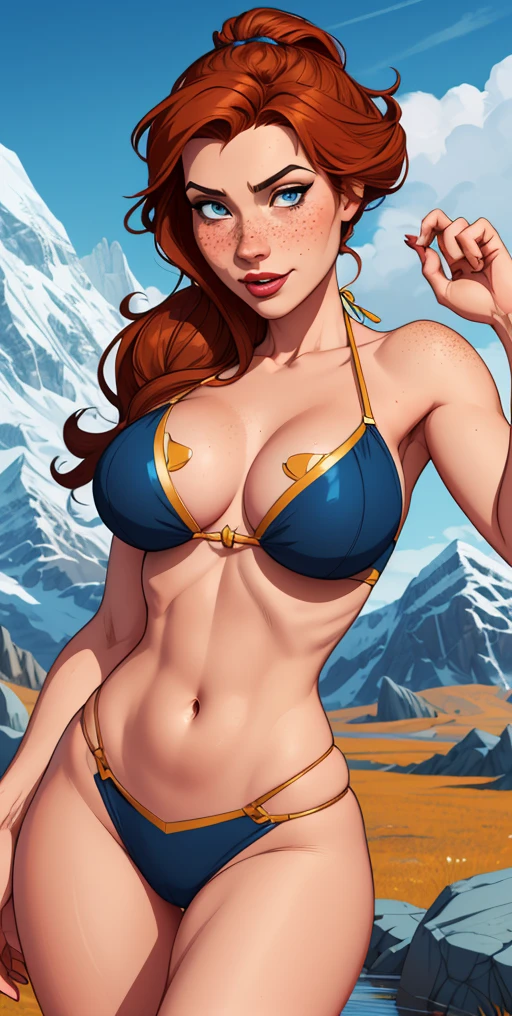 Beautiful portrait mode pose Cartoon character in dynamic pose two women together with freckles on their faces Disney princess Queen Anna of Arendelle with 1,60cm on the left and together with a symmetrical body and beautiful breasts, corpo bem definido, delicado e sensual, estilo de desenho animado, digital illustration Portrait mode a close up of two women Cartoon style digital illustration in bikinis in front of a mountain, artegerm e lois van baarle, artegerm e atey ghailan, modelo uniforme | artegerm, artegerm e Genzoman, artegerm comic, como visto em artegerm, artegerm e wlop, artegerm and rossdraws style digital illustration cartoon style 