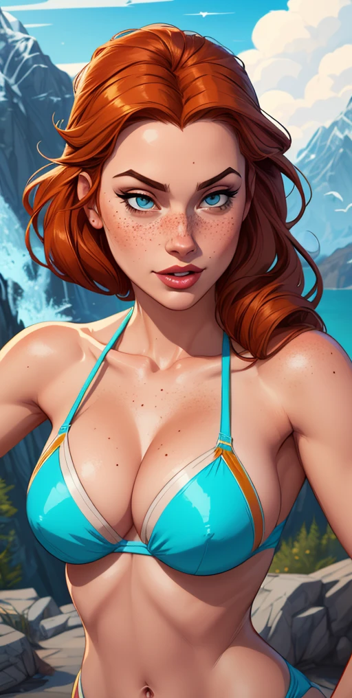 Beautiful portrait mode pose Cartoon character in dynamic pose two women together with freckles on their faces Disney princess Queen Anna of Arendelle with 1,60cm on the left and together with a symmetrical body and beautiful breasts, corpo bem definido, delicado e sensual, estilo de desenho animado, digital illustration Portrait mode a close up of two women Cartoon style digital illustration in bikinis in front of a mountain, artegerm e lois van baarle, artegerm e atey ghailan, modelo uniforme | artegerm, artegerm e Genzoman, artegerm comic, como visto em artegerm, artegerm e wlop, artegerm and rossdraws style digital illustration cartoon style