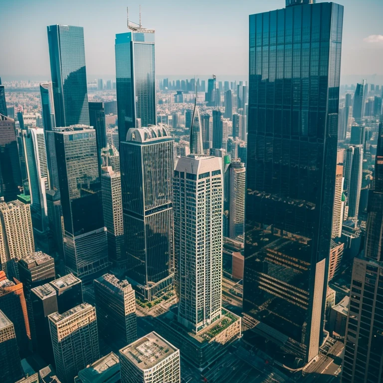 Skyscrapers of a futuristic city seen from above during the day
