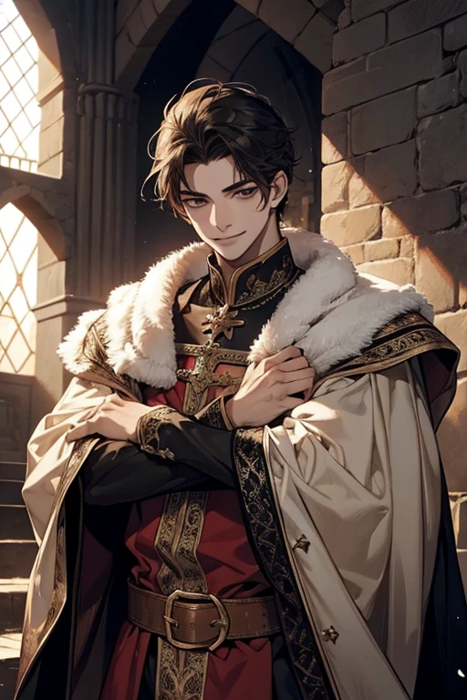 1 homem, Sozinho, adulto, bonito, Alto, Principe, Realeza, fantasia medieval, no castelo, Sorriso cruel