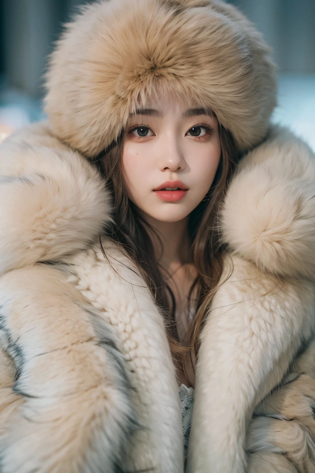Araped woman wearing fur hat, soft portrait 8k, 8K Art German Bokeh, Stunning young Korean woman, beautiful korean girl, high quality portrait, Beautiful young Korean woman, Korean female fashion model, beautiful girl model, Julia Razumova style, Dil'rabah Dilmurat, Realistic portraits