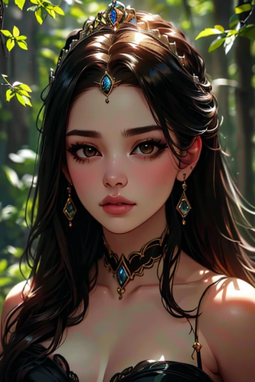 "(best quality,4k,8k,highres,masterpiece:1.2),ultra-detailed,(realistic,photorealistic,photo-realistic:1.37),portrait,girl,young,women,beautiful:black long,straight hair, brown eyes, gemstone tiara