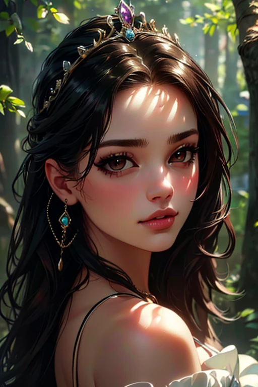 "(best quality,4k,8k,highres,masterpiece:1.2),ultra-detailed,(realistic,photorealistic,photo-realistic:1.37),portrait,girl,young,women,beautiful:black long,straight hair, brown eyes, gemstone tiara