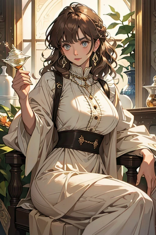 The Old Woman of the Wizard of Light, , Long side-swept bangs wavy light brown hair, Crystal Eyes, Ethnic Earrings, Fashion Out It