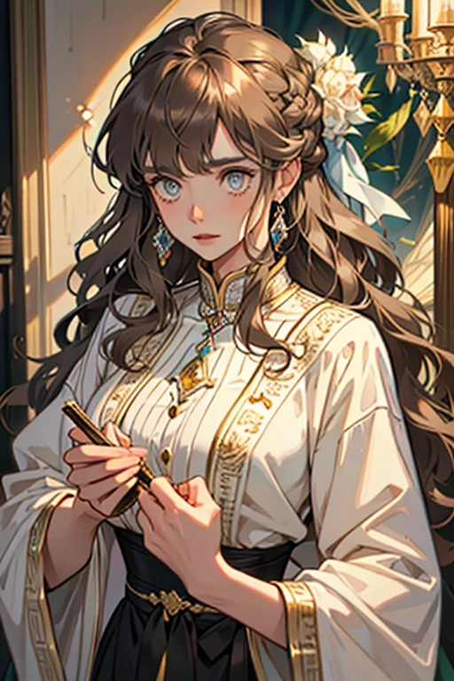 The Old Woman of the Wizard of Light, , Long side-swept bangs wavy light brown hair, Crystal Eyes, Ethnic Earrings, Fashion Out It