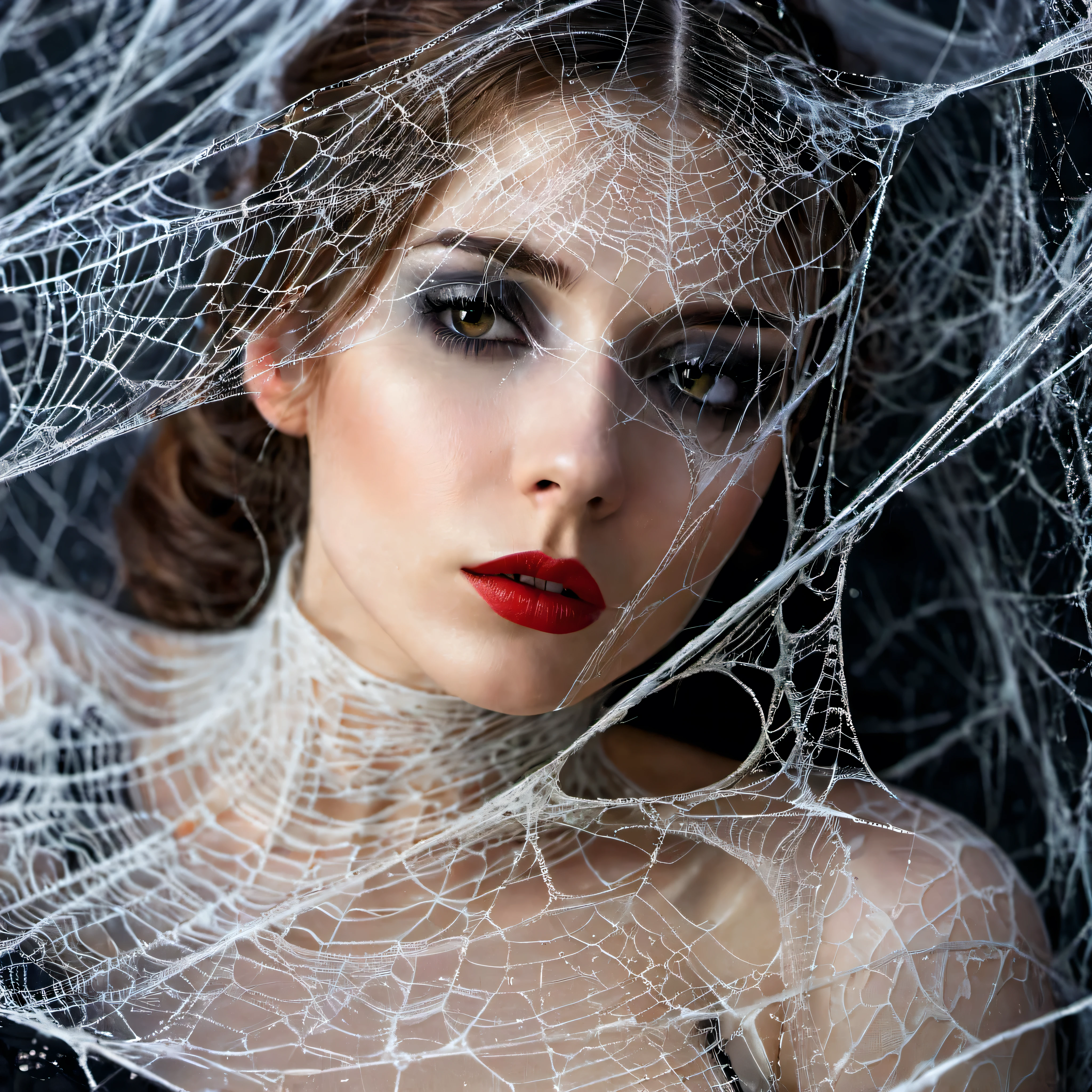 a woman entangled in the spider's web, cobweb