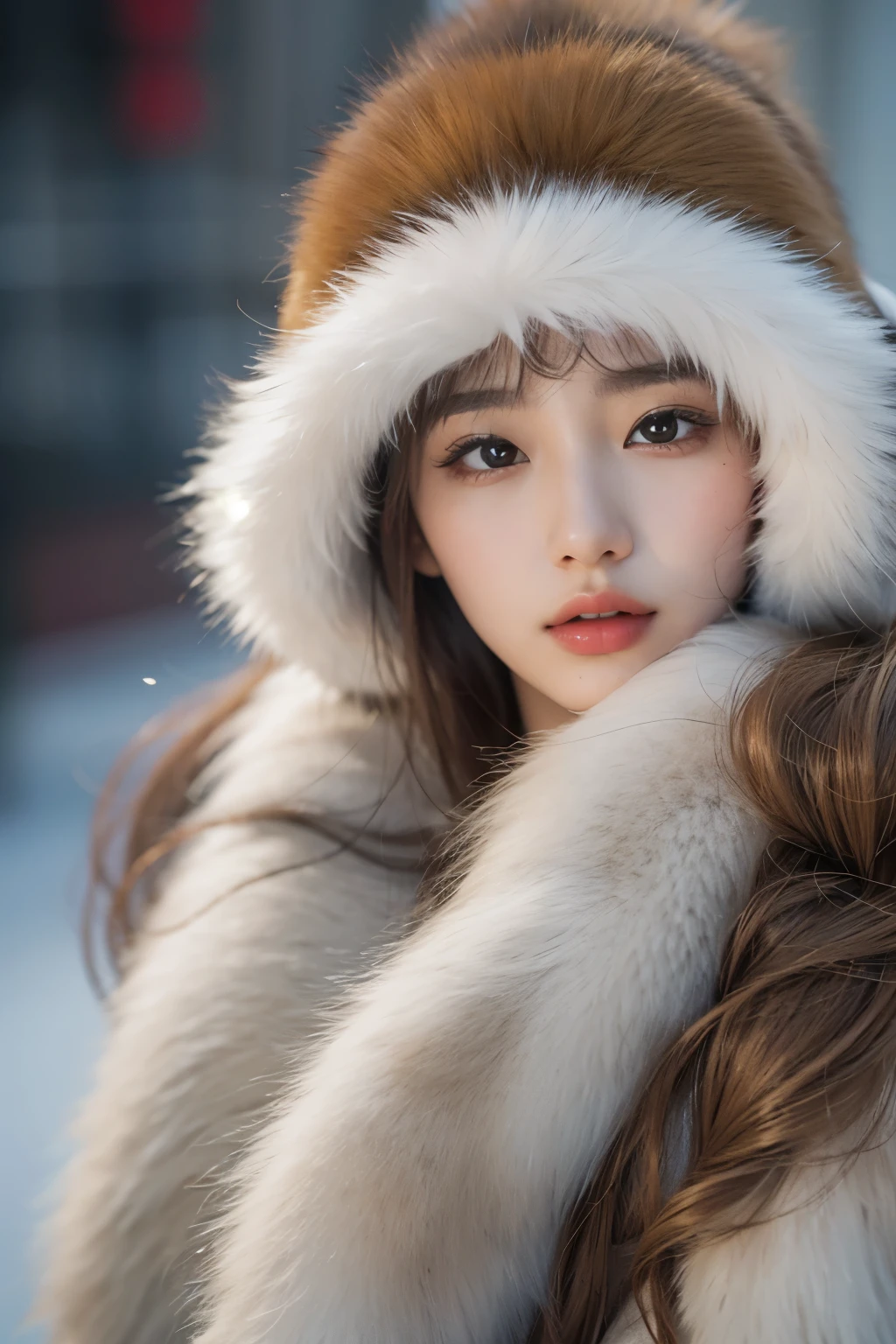 Araped woman wearing fur hat, soft portrait 8k, 8K Art German Bokeh, Stunning young Korean woman, beautiful korean girl, high quality portrait, Beautiful young Korean woman, Korean female fashion model, beautiful girl model, Julia Razumova style, Dil&#39;rabah Dilmurat, Realistic portraits