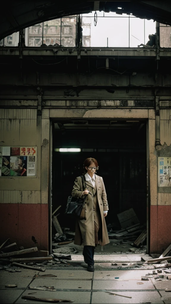 subway,Showa,Collapse,Devastation,Inside the ruins,Glasses,Women,adventure,Black and White,