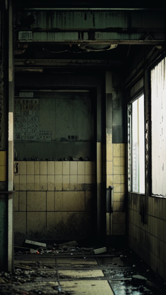 subway,Showa,Collapse,Devastation,Inside the ruins,Glasses,Women,adventure,Black and White,