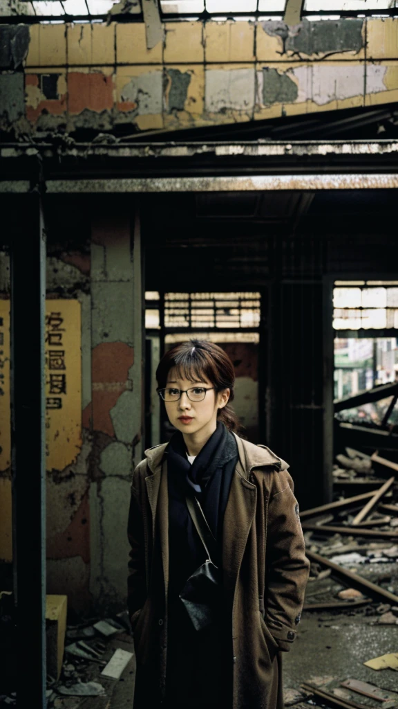 subway,Showa,Collapse,Devastation,Inside the ruins,Glasses,Women,adventure,Black and White,